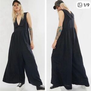 Free People Black Deep V Wide-Leg Sleeveless Jumpsuit